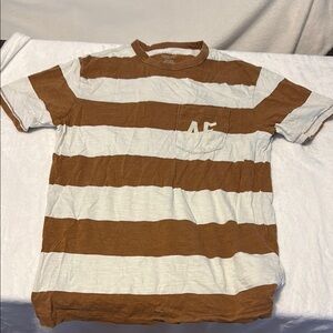 American Eagle Outfitters Brown and White Striped Short Sleeve Tee
